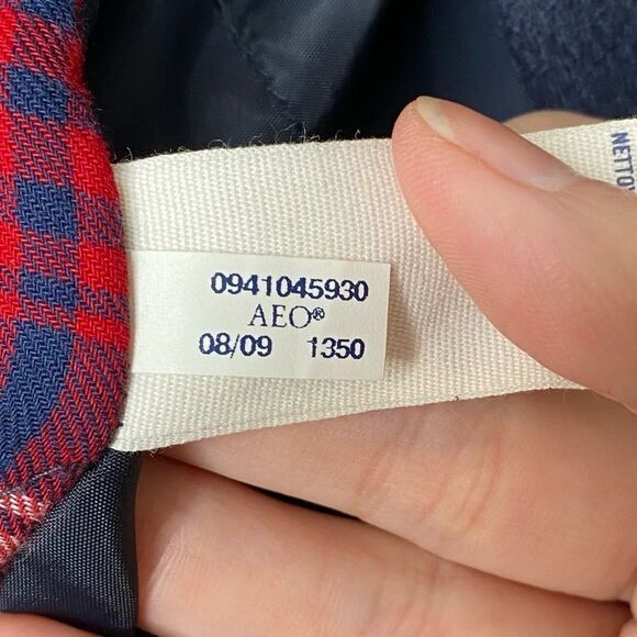 American Eagle Navy Pea Coat with Plaid Lining Warm cozy size Small - Picture 13 of 14